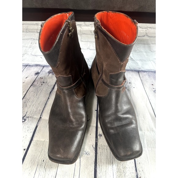 Mark Nason 67179 Ankle Zip Distressed Leather Metal Cross Brown Boots Mens Sz 11 - Picture 2 of 10